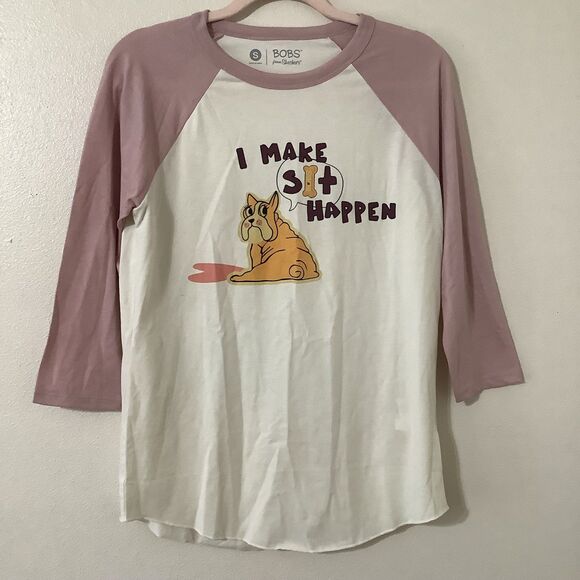 Bobs Funny Novelty Print Dog Silly Graphic Cotton Blend Baseball Tee S - Picture 1 of 7